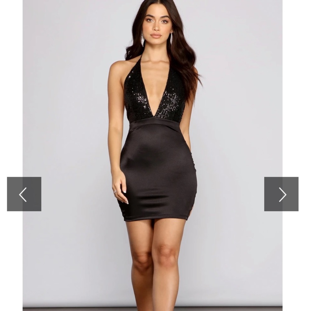 LUXE SATIN AND SEQUIN HALTER MINI DRESS